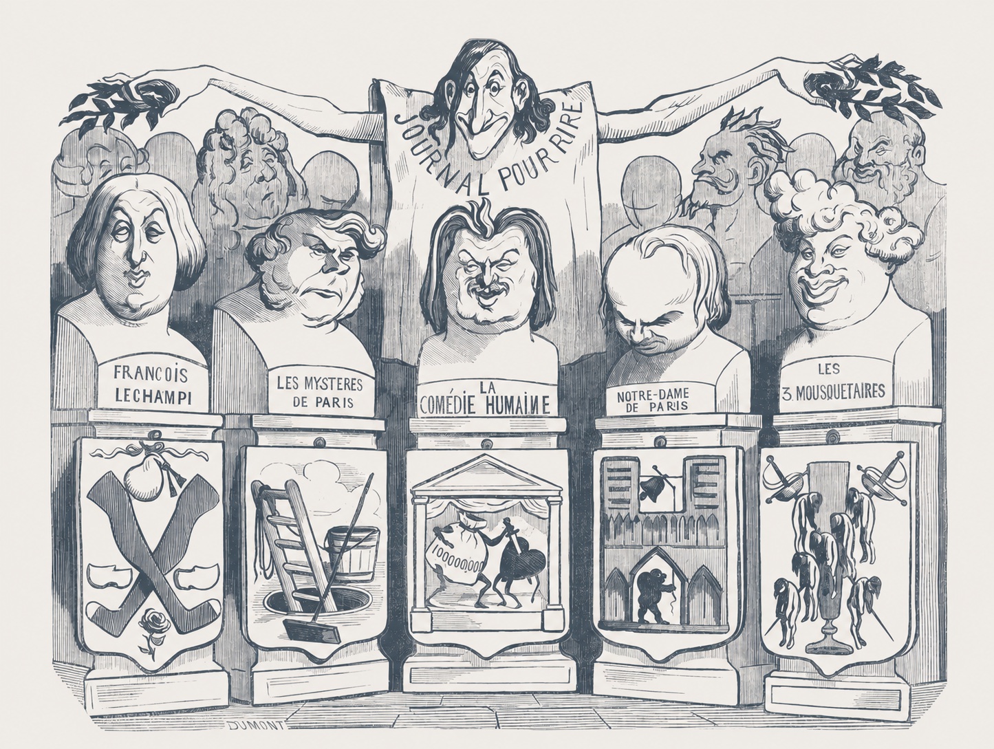 Caricature des grands écrivains français publiée dans Le Journal pour rire