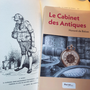 Le Cabinet des Antiques par Honoré de Balzac aux Éditions Perret et le dessin du vieux Blondet dans l'édition Furne