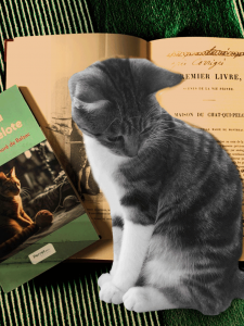 Un chat devant l'édition de La Maison du chat-qui-pelote de Balzac aux Éditions Perret